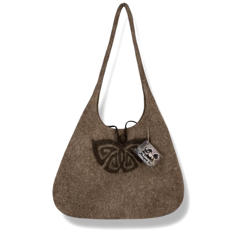 Khangain Sor Handmade Mongolian Felt Wool Shoulder Bag Butterfly Motif Purse